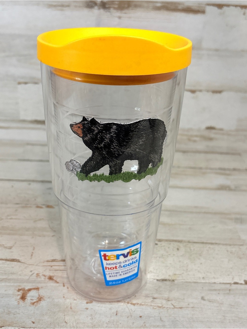 Tervis Tumbler 24 Ounce Black Bear Travel Drinkware Yellow Top Lid